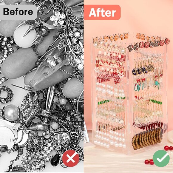 360 Rotating Earring Holder Stand Acrylic Jewelry Organizer with 5 Tiers Storage - Picture 5 of 9